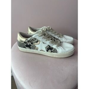 Steve Madden Sienna White Snake Star Sneakers Women Size 8.5 with Gold Accents